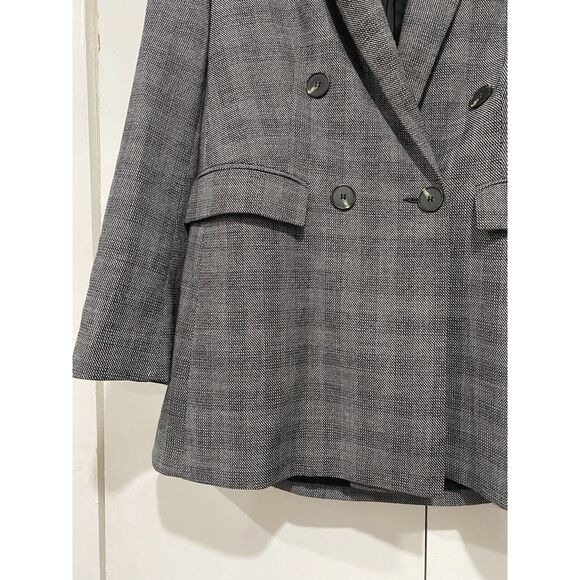 Veronika Maine blazer jacket womens Sz 10 Double Breasted Gray Black Glen Plaid - Picture 7 of 16